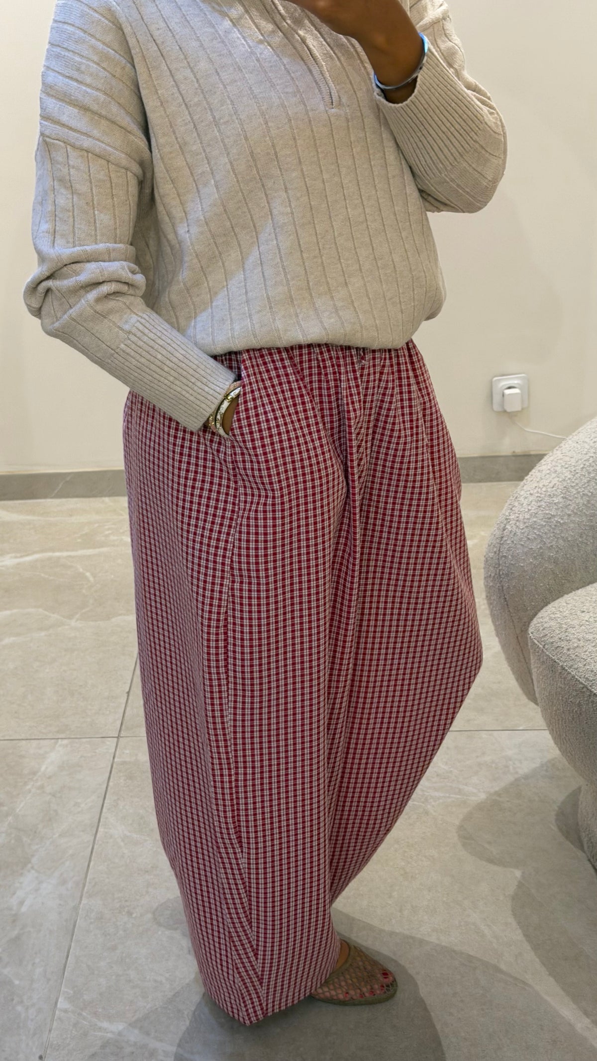 PANTALON ROUGE A CARREAUX